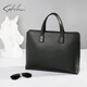 SATCHI men's bag business briefcase first layer cowhide handbag large capacity shoulder crossbody bag computer bag black 14 inches