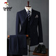 Woodpecker (TUCANO) Men's Suit Suit Casual Business Formal Wear Groomsmen's Suit Groom Wedding Double-breasted Striped Suit Jacket Men's Dark Blue (Suit+Vest+Trousers) 3XL 56(145-158Jin Jin equals 0.5kg)