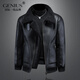 GENIUS international first-line brand fur integrated men's winter velvet thickened leather jacket short motorcycle jacket leather jacket men's clip black L 115-130Jin Jin equals 0.5 kg