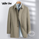 Walker Shop Mid-length men's windbreaker, high quality pure cotton, business casual coat, fashionable business lapel coat, men's khaki 4XL