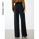 Langzi 2024 winter new style wool high-end straight wide-leg trousers, slim and elegant black suit pants, black M