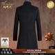 Mafanfu woolen coat men's autumn and winter long knee-length casual slim woolen coat for middle-aged men thickened warm windbreaker black stand-up collar XL