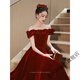Cha Xiao'a one-shoulder engagement dress for women 2025 new toast dress bride can usually wear wedding dress back to the door banquet burgundy L