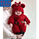 Disney (Disney) baby plus velvet thick jumpsuit winter baby girl clothes cute Minnie red New Year's outing hug New Year's greeting suit red (plus. Velvet and thickening) 36cm 66