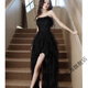 Cha Xiaoa Black Evening Dress 2025 New Style Banquet Celebrity Tube Top Dress Niche Birthday Adult Ceremony Black L
