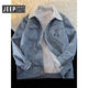 JEEP SPIRIT Jeep velvet denim jacket men's spring, autumn and winter workwear cotton coat men's winter thickened warm jacket cotton coat large JK3009J blue hooded velvet, warm whole body thickened 3XL 150~170Jin Jin equals 0.5 kg can be worn