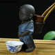 Kahuile spray pee boy monk purple sand child peeing doll tea pet ornaments Ge Kiln tea play tea set accessories blue big pee boy plus tea drain