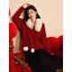 Shangjing New Year Red Knitwear Women's 25th Winter New Women's Soft Waxy Fur Collar Versatile Temperament Age-Reducing Hooded Cardigan Sweater Women