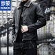ROMON autumn and winter men's leather jacket new style lapel leather jacket trendy slim motorcycle casual Korean style plush leather jacket black plush plus thick style M recommended 90-110Jin Jin equals 0.5 kg