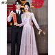 Fan Zhesha pink toast dress Chinese style improved cheongsam new wedding engagement dress long-sleeved spring and summer pink long sleeve long 3XL