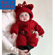 Disney (Disney) baby plus velvet thick jumpsuit winter baby girl clothes cute Minnie red New Year's outing hug New Year's greeting suit red (plus. Velvet and thickening) 36cm 66