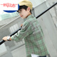 Disney children's clothing boys' pure cotton brushed sleeve shirt children's plaid shirt 2024 spring and autumn new style medium and large children's trendy green new plaid shirt 110 (suitable for body 100-110 cm)