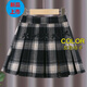 G.duck Girls Skirt Pleated Skirt Autumn and Winter 2025 New Children's Style Versatile Plaid Skirt Girls Skirt Autumn Horizontal Butterfly Woolen Skirt - Black and Gray Plaid 120