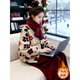 Qiao Bo Lai Hong Kong style retro suit for women in autumn and winter, new style, lazy style, short quilted jacket, loose trousers two-piece set, colorful jacket + brown-red pants M (recommended that 100Jin Jin is equal to less than 0.5kg)