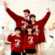 Year of the Horse parent-child outfit 2026 autumn and winter new style family of three, mother and son, mother and daughter red New Year family portrait sweatshirt without velvet burgundy 80 jumpsuit with hat