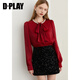 DPLAY Pearlescent Star Series 2025 Winter New Red Shirt Women's Pearl Bow Top Jam Red S