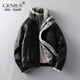 GENIUS international first-line brand fur integrated men's winter loose velvet thickened leather jacket short motorcycle jacket leather jacket for men black M 90-125Jin Jin is equal to 0.5 kg