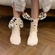 Puppy floor socks, women's coral velvet socks, thickened, non-slip, cute 2025 new velvet autumn and winter confinement socks, black-eared puppies, soft, skin-friendly, non-slip, thickened, one size fits all