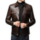 Pangdonglai Supermarket purchases Haining leather jacket for men with short lapel, slim fit, fashionable, warm and thickened, the same style, black M, suitable for 110-120 Jin Jin is equal to 0.5 kg