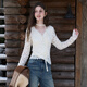 Sancai 2026 Spring New Style Slim Bottoming Lace Shirt V-neck Long Sleeve Short Sweet F
