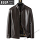 JEEP SPIRIT Autumn and Winter New Haining Leather Jacket for Men Middle-aged Dad Sheepskin Casual Large Size Leather Jacket with Velvet New Product Stand Collar Leather Jacket Black Velvet M 170