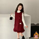 HAL.DUCK Girls New Year Clothes Fashionable Autumn and Winter Woolen Skirt 2026 New Children's Red Velvet Vest Dress Medium Large Single Red Vest Skirt 120 cm