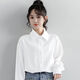 Ainolun white shirt for girls spring new college long-sleeved white shirt for women spring and autumn simple and versatile Korean style student casual white mall version exquisite fabric 160 S
