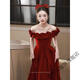 Cha Xiao'a one-shoulder engagement dress for women 2025 new toast dress bride can usually wear wedding dress back to the door banquet burgundy L