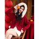 Shangjing New Year Red Knitwear Women's 25th Winter New Women's Soft Waxy Fur Collar Versatile Temperament Age-Reducing Hooded Cardigan Sweater Women