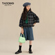 Taoding girls' shirt three-quarter sleeves spring and autumn new style medium and large children versatile dark green plaid Korean style loose college shirt dark green 140