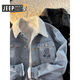JEEP SPIRIT Jeep velvet denim jacket men's spring, autumn and winter workwear cotton coat men's winter thickened warm jacket cotton coat large JK3009J blue hooded velvet, warm whole body thickened 3XL 150~170Jin Jin equals 0.5 kg can be worn