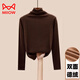 MiiOW high collar double-sided German velvet bottoming shirt for women, autumn and winter 2025 new thickened inner with brushed pile collar warm top, black turtleneck, thickened German velvet M