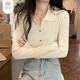 Modal lapel bottoming shirt for women with small fragrance style 2026 autumn and winter new sweater soft waxy sweater long-sleeved top Apricot