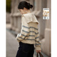 Shangjing cotton wool lazy style sweater for women 2026 spring new pinstripe lapel sweater zipper design top beige M