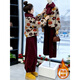 Qiao Bo Lai Hong Kong style retro suit for women in autumn and winter, new style, lazy style, short quilted jacket, loose trousers two-piece set, colorful jacket + brown-red pants M (recommended that 100Jin Jin is equal to less than 0.5kg)