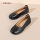 Aokang Women's Shoes Spring and Autumn New Style Comfortable Flat Shoes Soft Sole Anti-Slip Mom Shoes Shallow Mouth Single Shoes Genuine Leather Commuting Work Shoes N Black 36