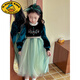 G.duck Frozen Anna Princess Dress Autumn Girls Velvet Mesh Dress Little Girl Birthday Dress Trendy Peacock Green Plus Velvet Style 120 cm