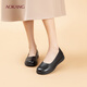 Aokang Women's Shoes Spring and Autumn New Style Comfortable Flat Shoes Soft Sole Anti-Slip Mom Shoes Shallow Mouth Single Shoes Genuine Leather Commuting Work Shoes N Black 36