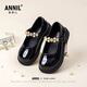 ANNIL Girls Princess Shoes Black Small Leather Shoes 2026 New Spring Children's Shoes Lightweight Mary Jane Shoes Black 29