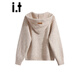 CHOCOOLATEit half-zip hooded sweater women's winter new Korean style pullover loose top, apricot color, one size