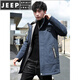 JEEP SPIRIT autumn and winter 2025 new hooded mid-length cotton coat men's velvet thickened windbreaker workwear parka jacket upgraded model K12157 black M