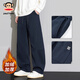 Big mouth monkey (paul frank) American retro casual machete pants for men 2025 winter new loose and comfortable trendy brand thickened long pants men's navy blue cold and warm plus velvet 3XL recommended 165-180Jin Jin equals 0.5 kg