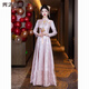 Fan Zhesha pink toast dress Chinese style improved cheongsam new wedding engagement dress long-sleeved spring and summer pink long sleeve long 3XL