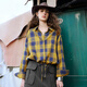 Chuyu Return to Countryside Pure Cotton Shirt Women's 2026 Spring New Loose Retro Plaid Waist Shirt Top Yellow Blue Check S