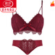 LangSha (LangSha) Zodiac Year Underwear Set Women's Lace Sexy Wedding Bride Red Bra Small Breast Flat Chest Push Up Bra Autumn and Winter Green Set One Size 85/38B
