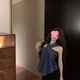 Irregular halter neck suspender women's new summer style chic design niche temperament blue tube top trendy blue S