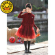 G.duck girls dress New Year's greetings Chinese style red New Year's clothes children's autumn and winter plus velvet new Chinese Hanfu suit red suit vest + dress 100