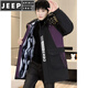 JEEP SPIRIT зимняя парка мужская куртка плюс бархатная утепленная куртка мужское зимнее хлопковое пальто ветровка средней длины теплая куртка черно-фиолетовая плюс бархат плюс толстая М 80-100Джин Цзинь равен 0,5 кг