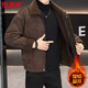 恒源祥皮毛一体男士皮衣冬季加绒加厚鹿皮绒PU皮翻领夹克保暖棉袄外套潮 咖啡色 L