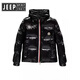 JEEP SPIRIT吉普黑色短款亮面彩虹条羽绒服男冬季感户外防寒加厚连帽羽绒外套 黑色 XL